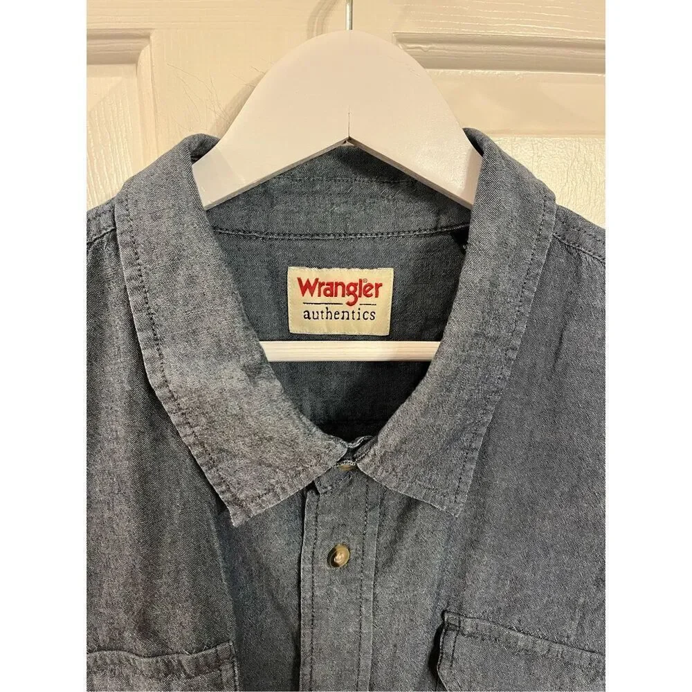 Wrangler Authentic Short Sleeve Chambray Button Down Shirt sz 3X EUC